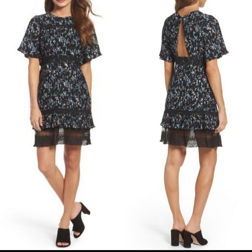 Chelsea28 Floral Pleated Lace Dress Size Medium